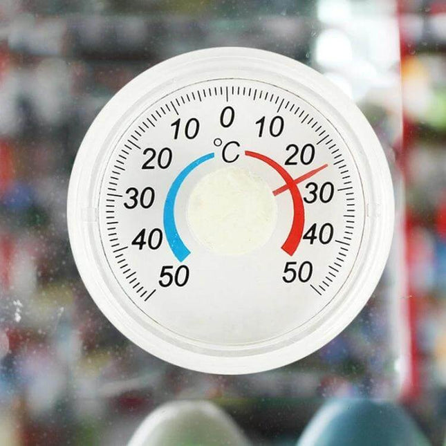 Round Door and Window Thermometer for Outdoor Temperature - compact round outdoor thermometer on window with easy-read Celsius dial and adhesive center