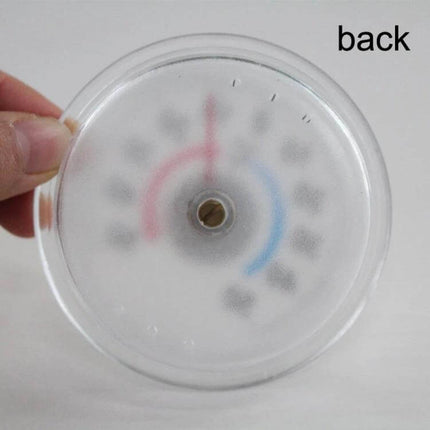 Round Door and Window Thermometer for Outdoor Temperature - compact round adhesive-backed outdoor temperature gauge shown from back