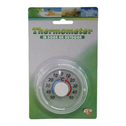 Round Door and Window Thermometer for Outdoor Temperature — compact round outdoor door/window thermometer with adhesive white center, easy-read dial