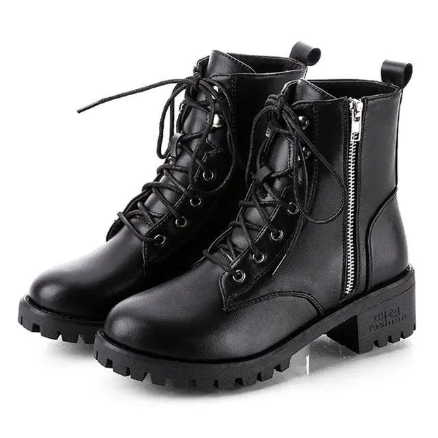 Round Head Low-Profile Women Ankle Boots Size 35-40 Chic