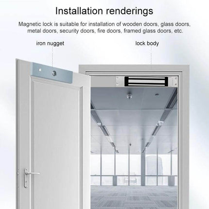Magnetic Door Lock for Securing Wooden and Glass Doors installed on a wooden door frame with iron nugget and lock body visible