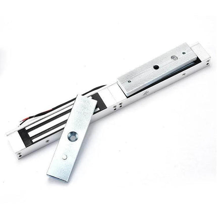 Fail-Safe Magnetic Lock for Securing Wooden and Glass Doors shown installed-ready silver electromagnetic lock for wooden and glass doors