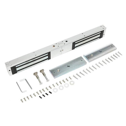 Magnetic Lock for Securing Double Wooden and Glass Doors - 500x28x48mm dual magnetic lock with mounting plates and screws