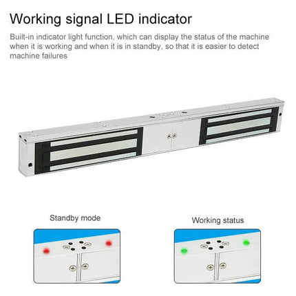 Magnetic Lock for Securing Double Wooden and Glass Doors - 500x28x48mm dual-door magnetic lock with LED indicator, power-fail safe release