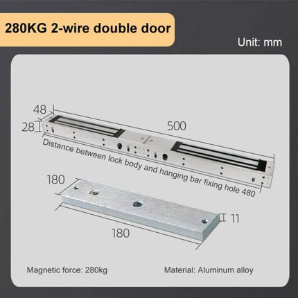 Magnetic Lock for Securing Double Wooden and Glass Doors - 500x28x48mm aluminum alloy, 280kg holding force, for double door installation