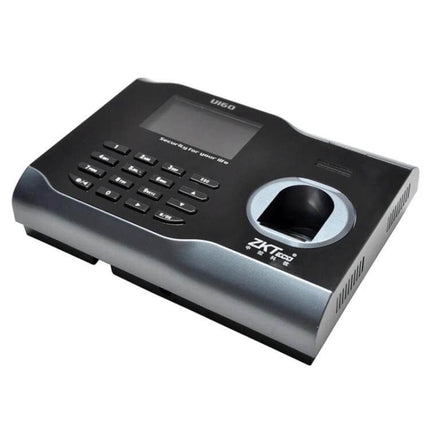 ZK Software Fingerprint Attendance Device for Office Tracking showing the fingerprint scanner and keypad for employee check-ins