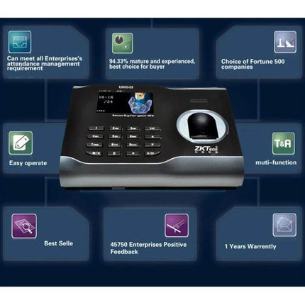 ZK Software Fingerprint Attendance Device for Office Tracking ergonomic biometric terminal with keypad and fingerprint scanner for employee check-ins