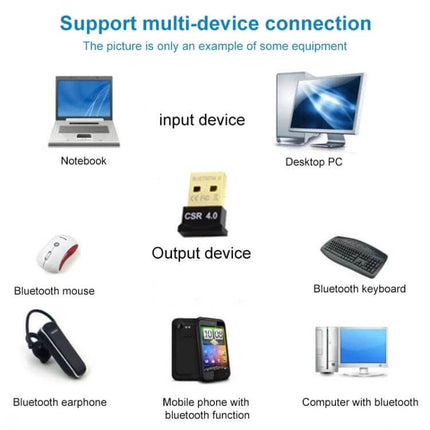 Wireless Bluetooth USB Adapter for Device Connectivity connects notebooks, desktops, phones, keyboards, mice and earphones for multi-device Bluetooth