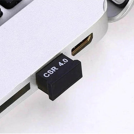Wireless Bluetooth USB Adapter for Device Connectivity - compact CSR 4.0 USB dongle plugged into laptop USB port