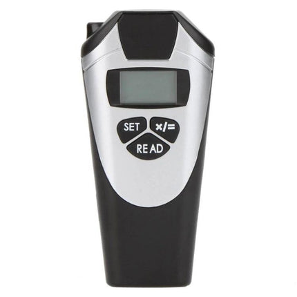Ultrasonic Distance Measurer with Laser Pointer for Quick Room Checks handheld device front view with LCD and buttons