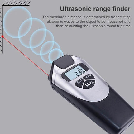 Ultrasonic Distance Measurer with Laser Pointer for Quick Room Checks handheld device measuring wall distance with laser and ultrasonic waves