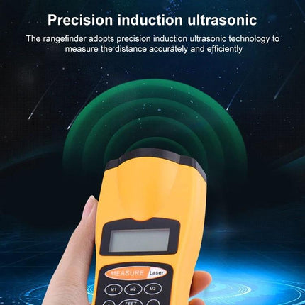 Ultrasonic Distance Measurer with Laser Pointer for Indoor Use handheld device measuring room distances accurately