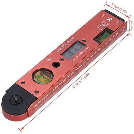 Digital Angle Meter with Spirit Level for Precision Measurements – red digital angle gauge with LCD display and bubble level for woodworking and construction