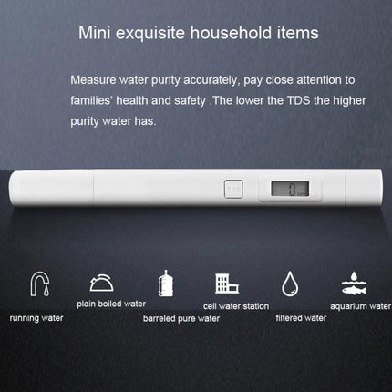Xiaomi Compact Water Quality Tester for Everyday Home Use - slim white TDS meter for testing tap, boiled, filtered and bottled water