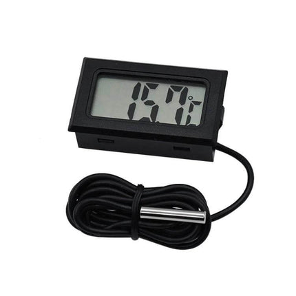 Mini LCD Fridge Freezer Thermometer With One Meter Cable showing digital LCD display and 1m probe for refrigerator and freezer temperature monitoring