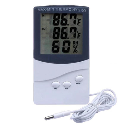 Indoor Thermometer With Hygrometer Indoor And Outdoor Temp compact 3-line LCD showing indoor/outdoor temps and humidity with external sensor
