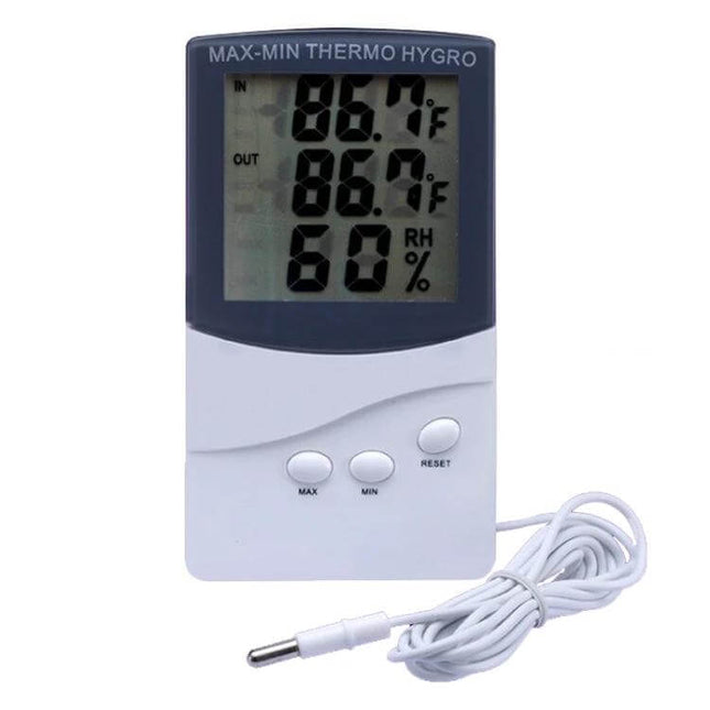 Indoor Thermometer With Hygrometer Indoor And Outdoor Temp compact 3-line LCD showing indoor/outdoor temps and humidity with external sensor