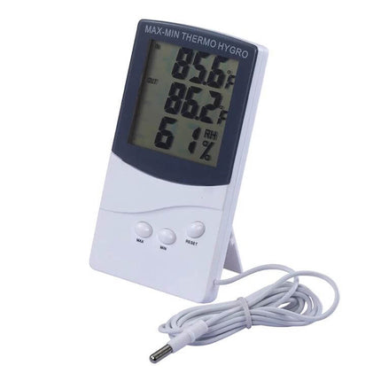 Indoor Thermometer With Hygrometer Indoor And Outdoor Temp compact 3-line LCD showing indoor/outdoor temps and humidity with external probe