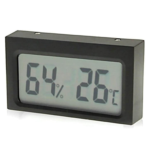 Mini LCD Indoor Thermometer With Humidity For Home Use showing 64% humidity and 26°C in compact black display