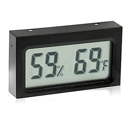 Mini LCD Indoor Thermometer With Humidity For Home Use compact black LCD showing 59% humidity and 69°F for nurseries and offices