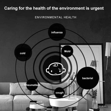 Digital LCD Hygrometer and Thermometer With Extra Sensor Cable monitoring indoor humidity and temperature in living room to detect mold, bacteria and cough-risk conditions