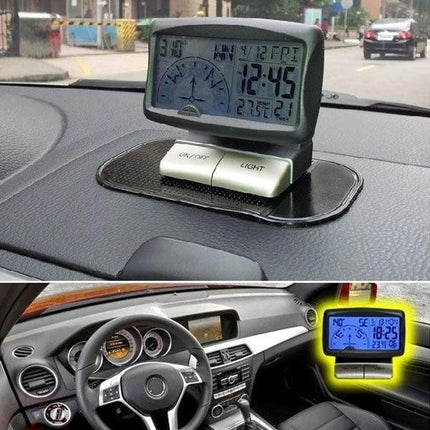 Compact Car Compass for Everyday Driving Essentials - dashboard clock compass showing time temperature and direction in car