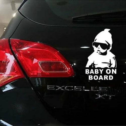 Classic Baby On Board Vinyl Car Sticker for Safety, 20cm x 13cm - white vinyl baby on board decal on black car rear