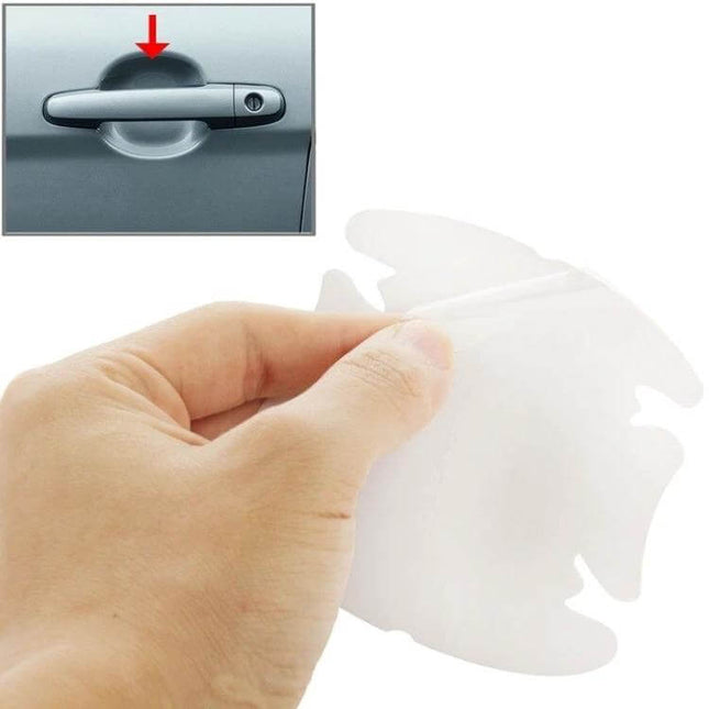 Protective Film Set for Car Handles, 20 Pieces for Daily Use - hand holding clear self-adhesive door-handle protective films to prevent scratches