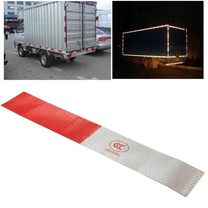 Reflective Safety Stickers for Vehicle Warnings, 10 Pack on truck illustrating daytime and night visibility