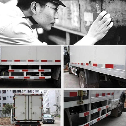 Reflective Safety Stickers for Vehicle Warnings, 10 Pack on truck sides and rear improving nighttime visibility and hazard warning