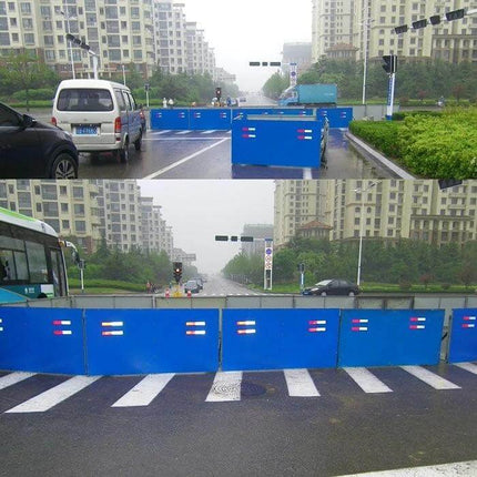 Reflective Safety Stickers for Vehicle Warnings, 10 Pack on blue road barriers improving vehicle visibility in low-light