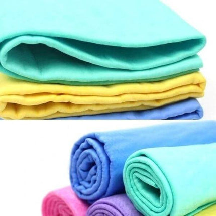 KANEED Synthetic Chamois Towel for Car and Household Cleaning - folded colorful synthetic chamois towels for drying cars and household surfaces