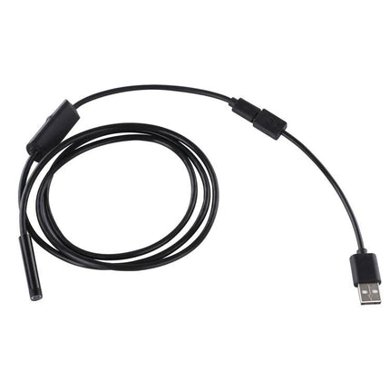 Waterproof Endoscope Camera for Android Device Inspections showing black USB endoscope cable with camera probe coiled for plumbing and engine inspections