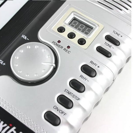 Datopal Roll-Up Piano for Everyday Home Music Sessions compact silver control panel with volume dial, rhythm and tone buttons