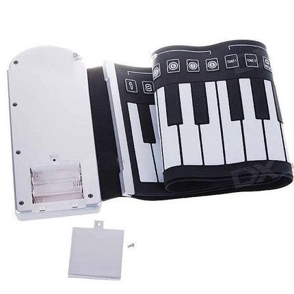 Flexible Roll-Up Piano for Everyday Music Practice and Travel - portable black white silicone keyboard with battery pack