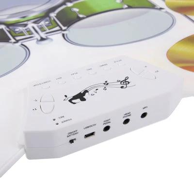 Soft Roll-up MIDI Drum Kit for Everyday Music Practice - white foldable USB electronic practice drum pad with control module