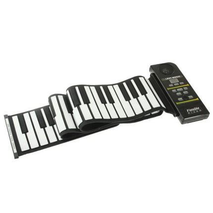 Roll-Up Piano for Everyday Music Practice on the Go — portable flexible roll-up keyboard unrolled on white surface for commuters and students