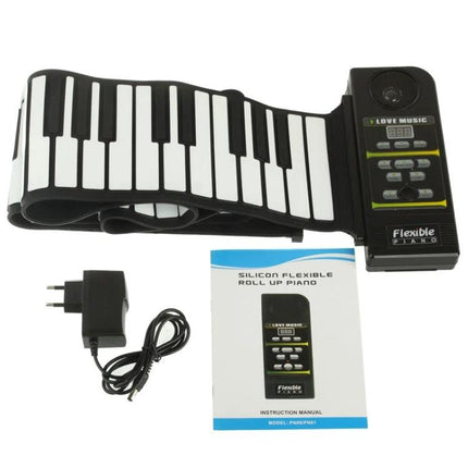 Roll-Up Piano for Everyday Music Practice on the Go - portable silicone keyboard with charger and manual, ideal for commuters and students