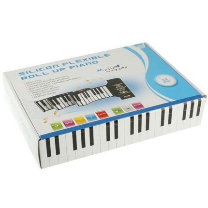 Roll-Up Piano for Everyday Music Practice on the Go - portable silicone flexible roll-up piano in retail packaging