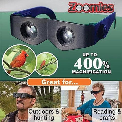 Zoomies Hands-Free Magnifying Glasses for Everyday Viewing - sunglasses-style 400% magnification for birdwatching, outdoors, reading, and crafts