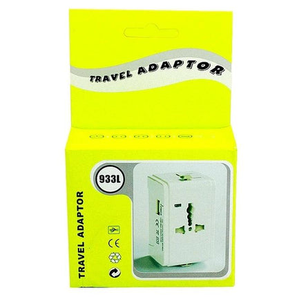 Universal Travel Adaptor with EU, UK, US, and AU Plugs for Global Use in compact white design for international charging