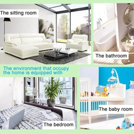 HTC-8 Digital Thermometer with Humidity and Night Light Display monitoring temperature and humidity in living room, bedroom, bathroom and baby room