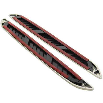 Set of Two Bonnet Air Flow Vent Fender Stickers for Car Decoration - shark grille black and red adhesive pair on white background