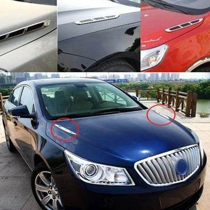 Set of Two Bonnet Air Flow Vent Fender Stickers for Car Decoration - shark grille decals on blue car bonnet