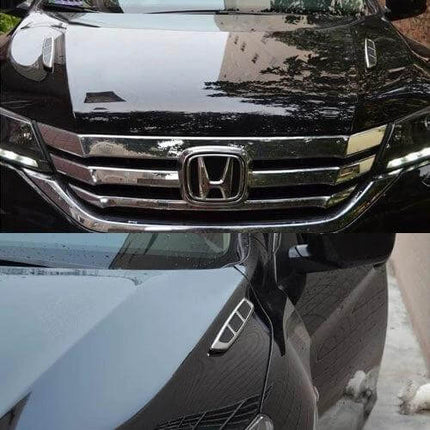Set of Two Bonnet Air Flow Vent Fender Stickers for Car Decoration on black Honda bonnet showing shark grille design