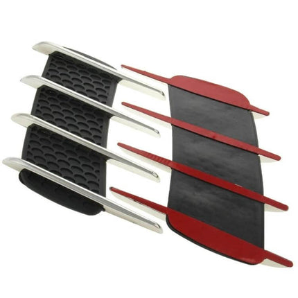 Decorative Shark Gill Air Flow Vent Stickers for Car, 2 Pack - red and chrome shark gill car vent decals on white background