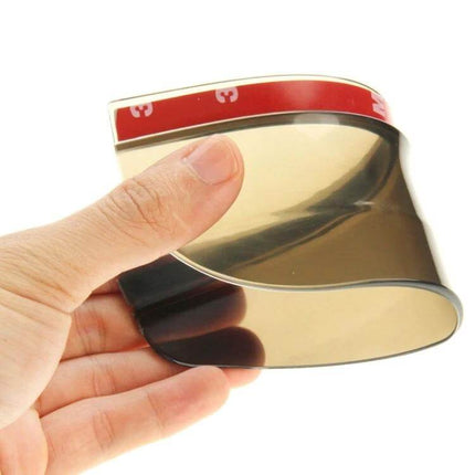 Durable Flexible Rain Shield for Car Rearview Mirrors, 2 Pack - hand holding flexible adhesive rain shield that deflects water from side mirror