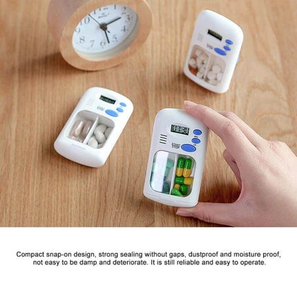 Smart Portable Pill Reminder Box With Multi Alarm Timer For Meds - compact two-compartment pill organizer with programmable countdown alarm