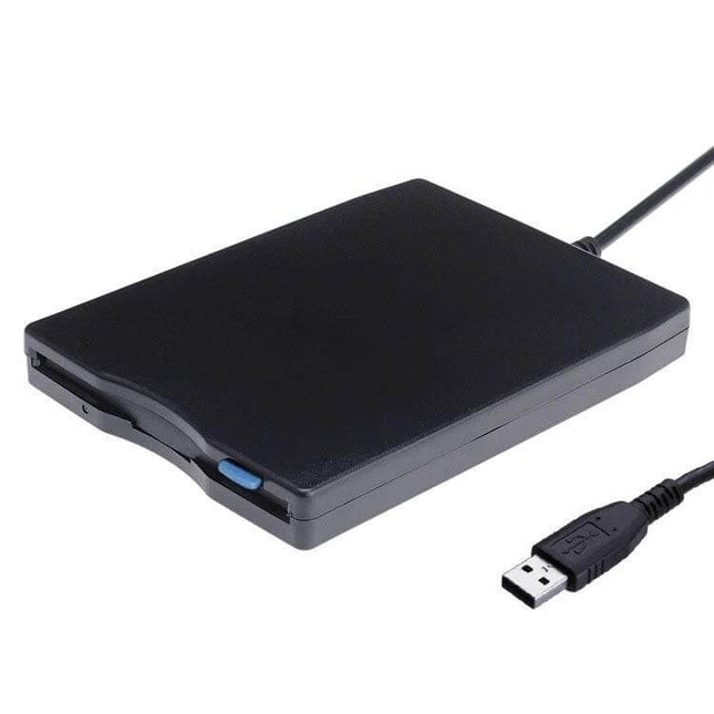 USB 3.5-Inch External Floppy Drive for Legacy Data Access - compact black USB plug-and-play external 3.5-inch floppy drive for reading 1.44MB disks