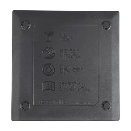 Portable USB Optical Drive for CDs and DVDs Playback showing the drive underside with rubber feet and warning icons